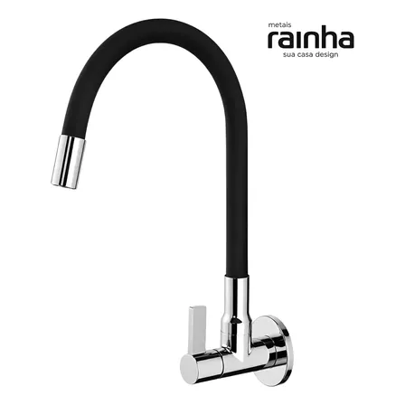 Torneira Cozinha Gourmet Flexível Black Alta Pressão Parede Preto Fosco Com Espalhado Cromado Maçanetas Cromadas