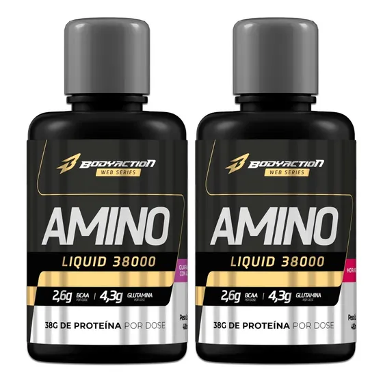 2x Amino Liquid 38000 480ml Aminoácido Líquido Bodyaction Sabor Guaraná/Morango