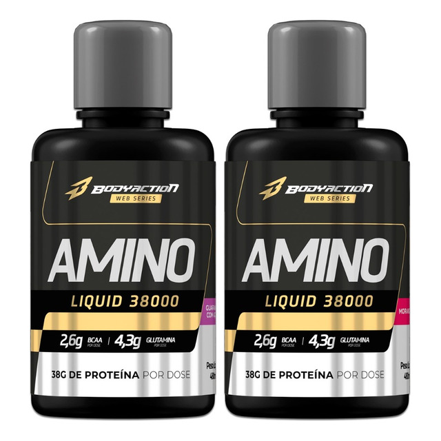 2x Amino Liquid 38000 480ml Aminoácido Líquido Bodyaction Sabor Guaraná/morango 2x Amino Liquid 38000 480ml Aminoácido Líquido Bodyaction Sabor Guaraná/morango