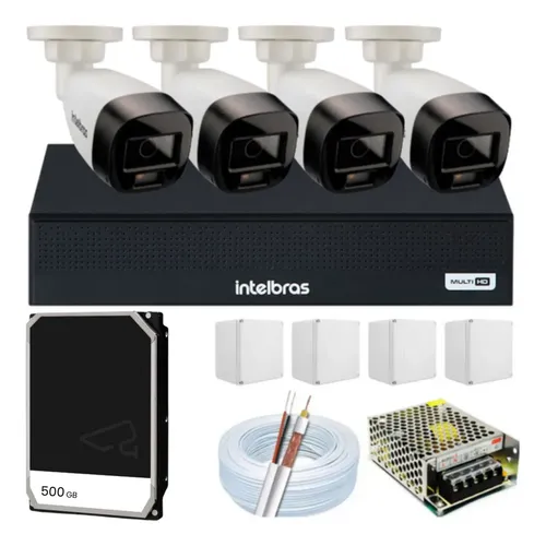 Kit Intelbras 4 Cameras Dvr Mhdx 1104-c Hd Ssd Já Instalado Cor