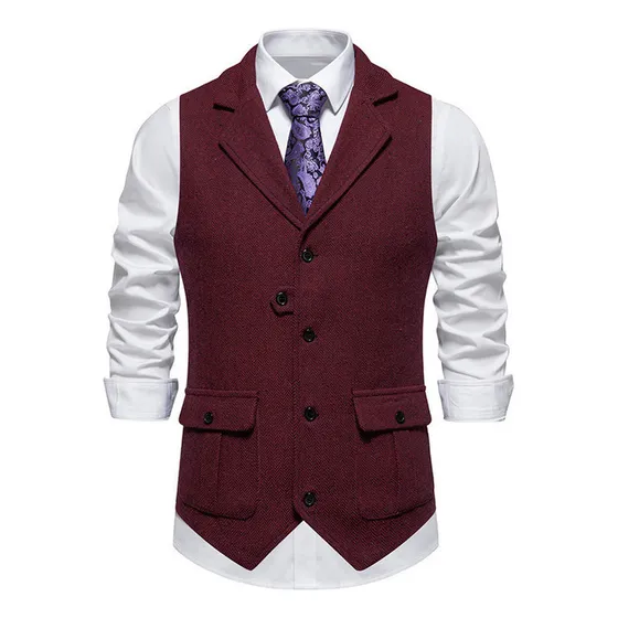 Chaleco De Traje De Negocios Ligero Con Solapa Retro Hombre