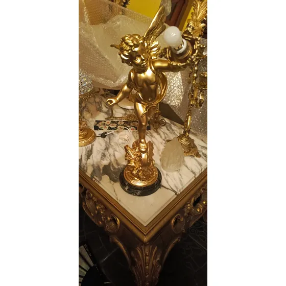 Lámpara Antigua De Mesa Colección France Angel Bronce Marmol