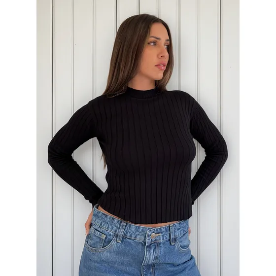 Sweater Hilo Mujer Al Cuerpo Con Trama Suave Cuello Redondo