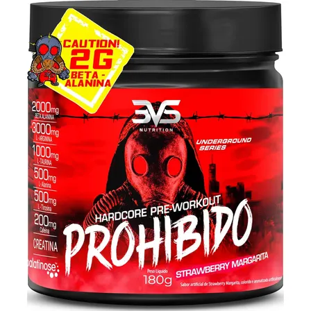 Pré Treino Prohibido 180g Sabor Strawberry Margarita (morango) - Fórmula Avançada Contendo Creatina, Beta Alanina,... Margarita De Morango