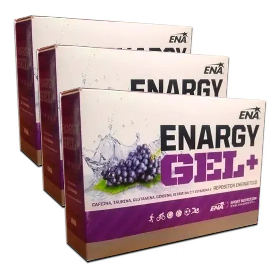 3 Cajas Enargy Gel Ena Cafeína + Energía Entrenar Running Sabor Uva