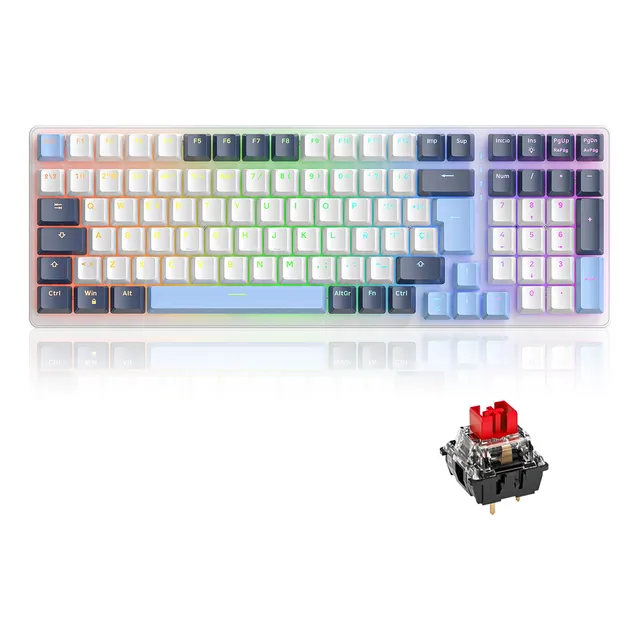 Teclado Mecánico Free Wolf K3 Rgb Qwerty Eje Rojo Español Teclado Azul/Blanco Idioma Español Latinoamérica