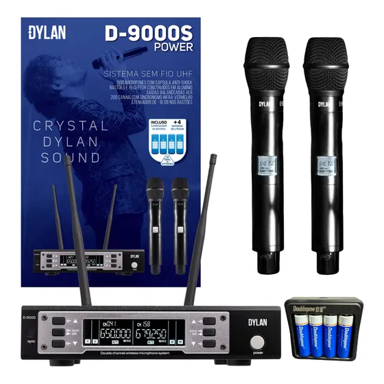Sistema S/fio Dylan D-9000 S Duplo Mão 200 Canais Uhf