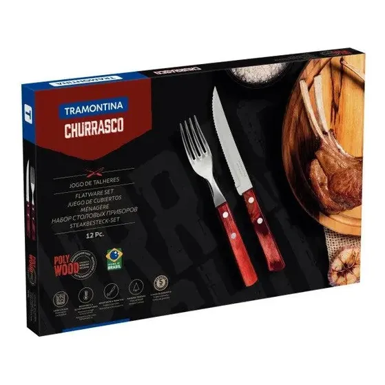 SET DE CUBIERTOS TRAMONTINA PARA ASADO ACERO INOX 12 PIEZAS