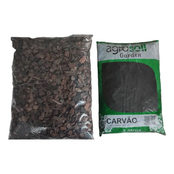 Kit 08 Litros Casca De Pinus Triturada Com Carvão Triturado