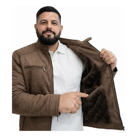 Casaco Masculino Inverno Forro Térmico Macio Casual Elegante Marrom M Lisa