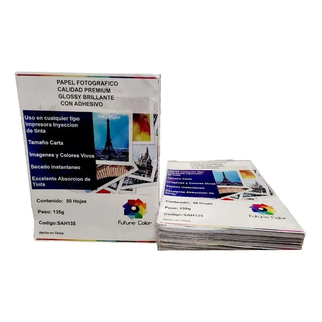 Papel Foto Adhesivo Carta 40 Paq 135 Gms Glossy 50 Hojas Color Blanco