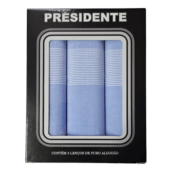 Lenço Presidente Caixa Com 3 Lenços  100% Algodão
