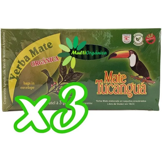 Mate Cocido Orgánico Tucangua 25 Saquitos Ensob - Pack X 3 