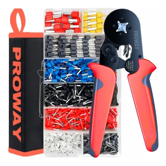 Crimpadora De Terminales Kit 2000 Piezas Pinza Crimpadora Terminales Prensar Cables Ajustable Proway color rojo y negro