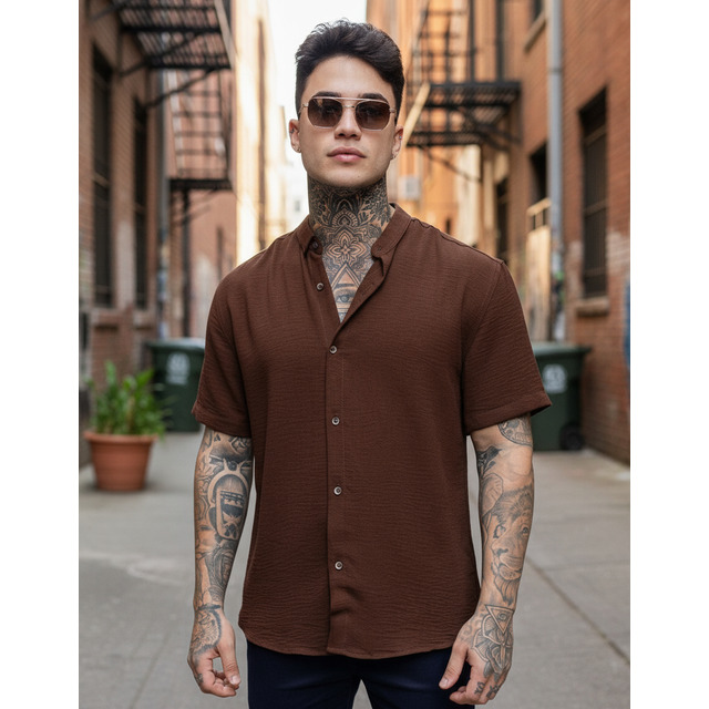 Camisa Slim Fit Social Eterno Masculina Gola Padre Lisa