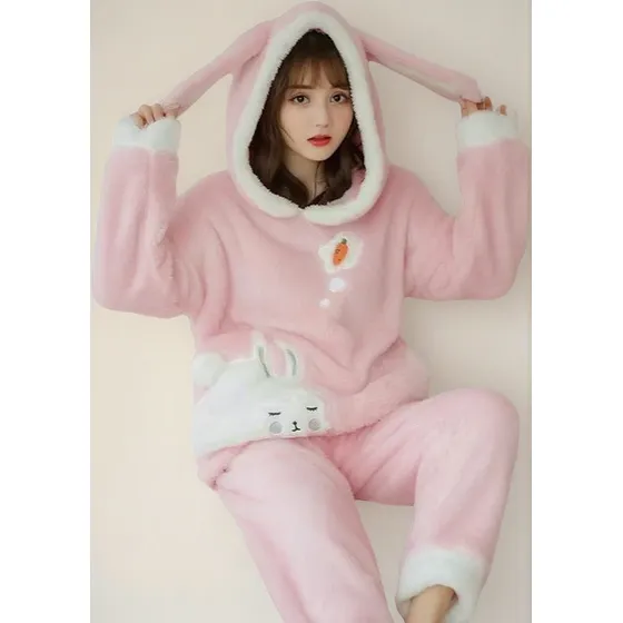 Pijama Mujer Polar Super Soft Peluche Capucha Kawaii