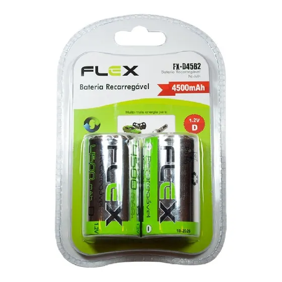 Pilha Recarregavel Tipo D Flex 4500mah Grande Lr20 Com 2 Und