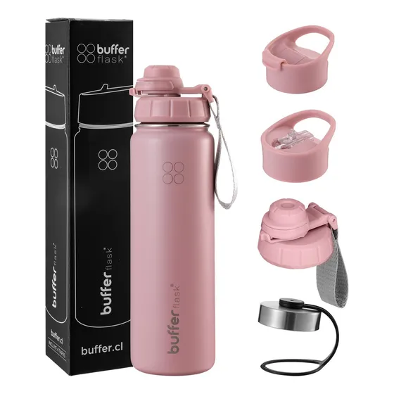 Termo Botella Agua Termica Buffer Acero Inoxidable +4 Tapas Color Velvet Pink