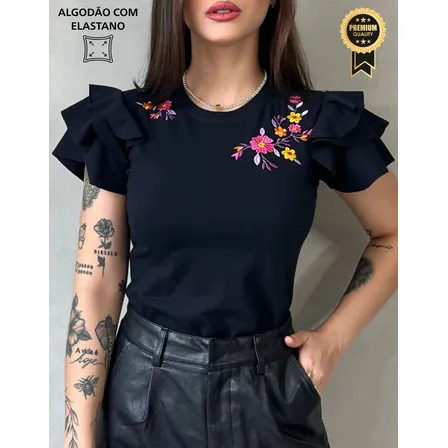 Blusa Feminina Algodão Premium Bordada Elegante Luxo