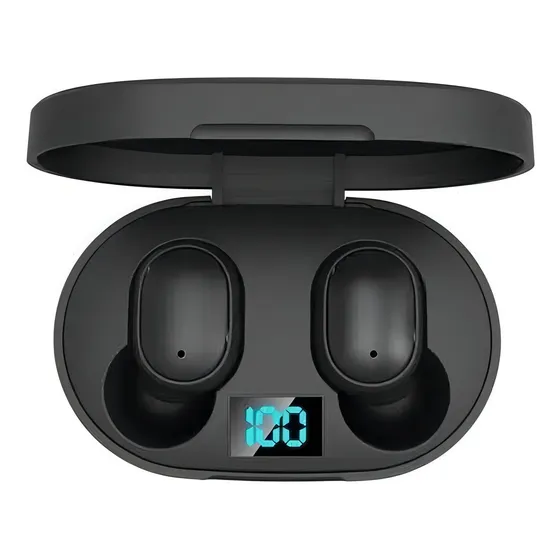 E6S TWS BT5.0 Fones De Ouvido Sem Fio Com Visor de LED. Cor Preto
