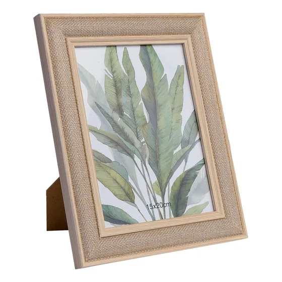 Portarretrato En Madera Color Beige Y Textil Foto 15x20 Cms.