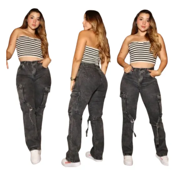 Jeans Anchos Con Bolsillos Para Dama