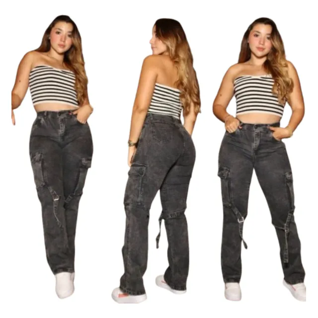 Jeans Anchos Con Bolsillos Para Dama