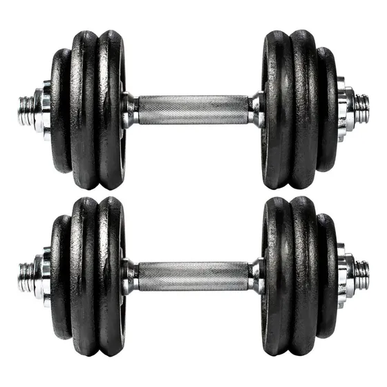 Kit Mancuernas Con Tope A Rosca + 15 Kg En Discos Fundicion Color Hierro Negro Fundicion