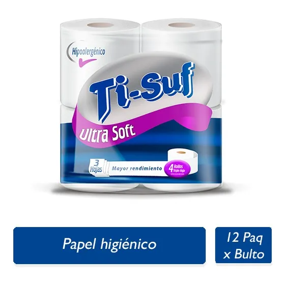 Ti-suf Papel Higiénico Blanco Triple Hoja 4 Rollos X 12 Paq