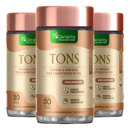 Kit 3x Tons - Com Pinus Pinaster, Coenzima Q10 - Denavita Tons 30 Cápsulas