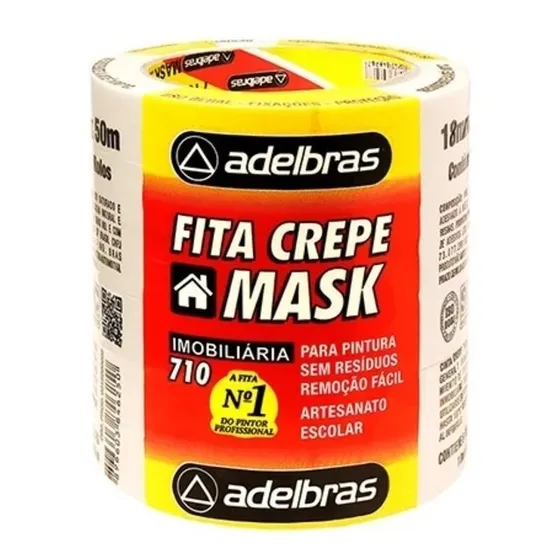 Fita Crepe Para Pintura Sem Residuos 18mm X 50m - 6 Rolos Cor Branco Liso