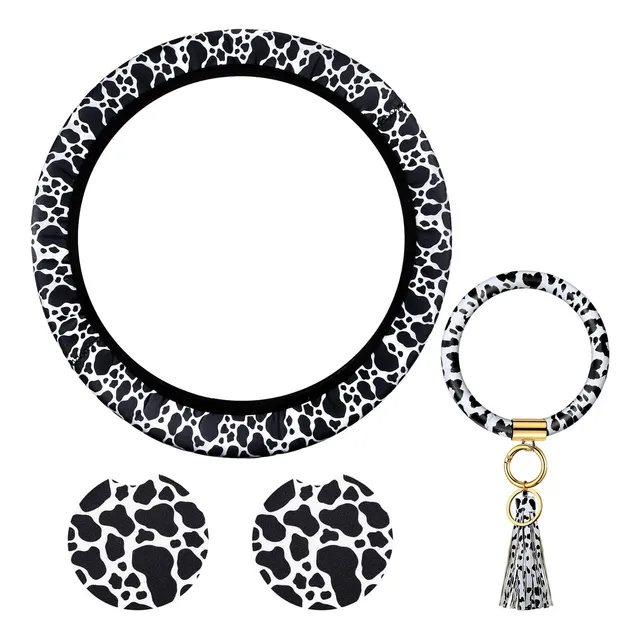 Conjunto De 4 Acessórios Para Carro Com Estampa De Vaca,
