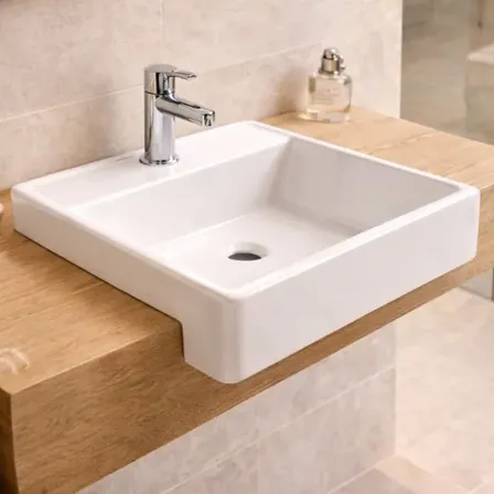 Semi Encaixe Mesa 41x41x15 Cuba Para Pia Banheiro Lavabo Branco Brilhante