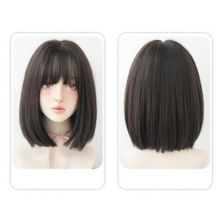 I Peluca Bob Corta Negra Con Flequillo Peluca De Pelo Liso I Peluca Bob Corta Negra Con Flequillo Peluca De Pelo Liso