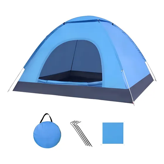 Tienda Casa De Campaña 3persona Impermeable Portátil Acampar Celeste