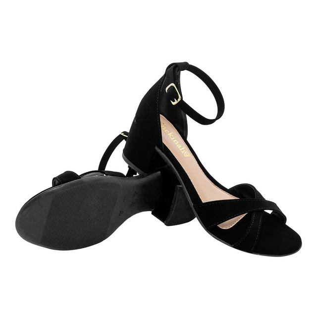 Saltinho Baixo Feminino Sandália Salto Grosso Nobuck Festa