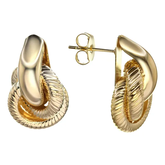 Aros Enchapados De Oro Diseño Nudo Biselado