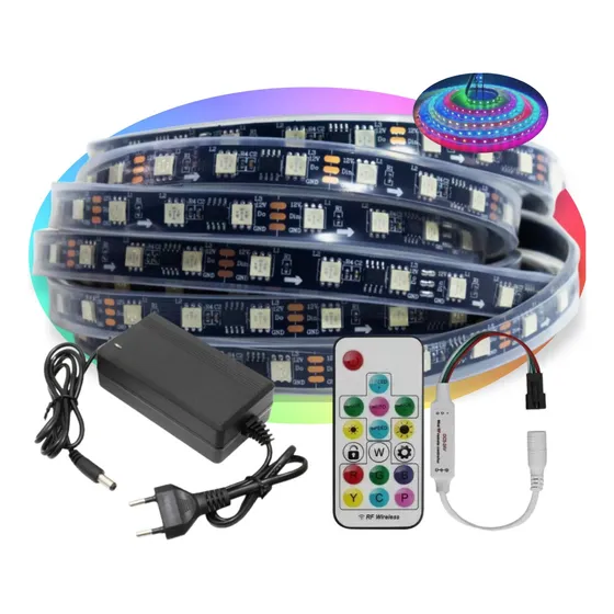 Kit Fita Led Endereçavel 5 Metros Ws2811 Impermeável + Fonte Luz RGB Fundo Preto Tensão de operação 12V 127/220V