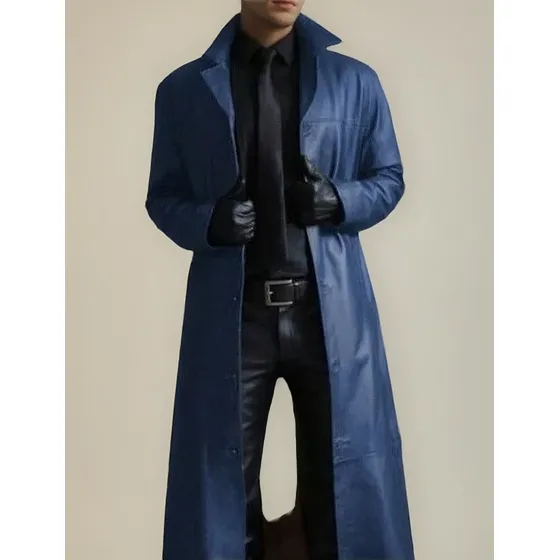 Abrigo Largo En Elegante Gabardina De Cuero