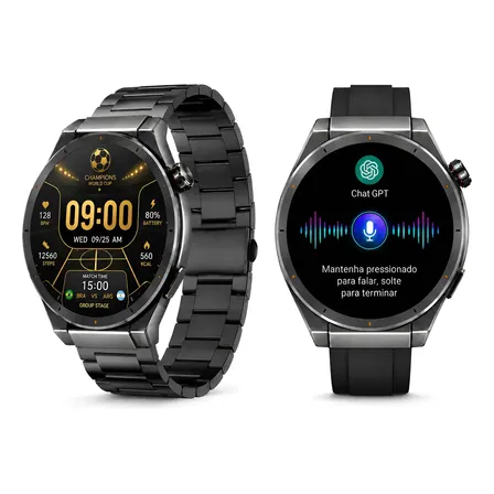 Smartwatch Aurafit Pinteek Kw18 Tela Hd 1,52'' Preto Mesh