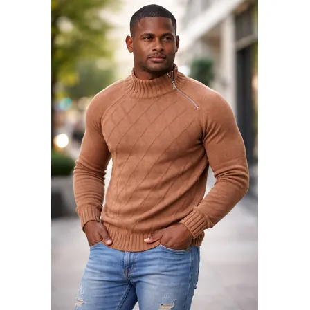 Blusa Masculina Tricô Suéter Zíper Lateral Moderna 7143