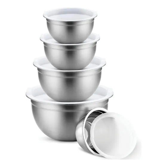 Set De 5 Bowl Tazones P/mezclar De Acero Inoxidable C/tapas 