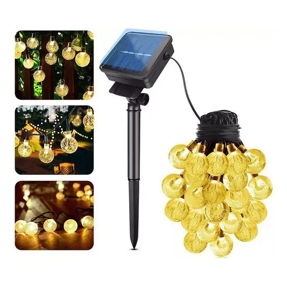 Varal De Luzes Led Externo Luz Solar Com Lâmpada Pisca Natal Luzes Bolinha Branco Quente 2v Mm Import