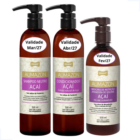Kit Shampoo Condicionador Máscara Nutrição Açaí 500ml Cães Kit Shampoo Condicionador Máscara Nutrição Açaí 500ml Cães