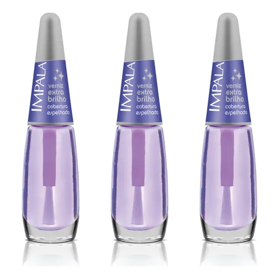 Kit 3 Esmalte Extra Brilho Roxinho Impala Cobertura Verniz