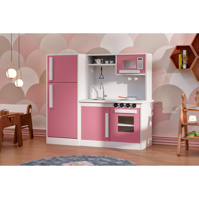 Cozinha Infantil Branco E Rosa Para Meninas Completa Com Geladeira - Lv Móveis Cozinha Infantil Branco E Rosa Para Meninas Completa Com Geladeira - Lv Móveis