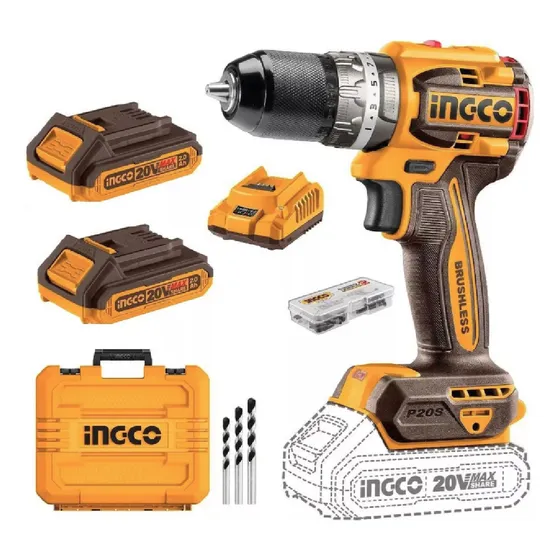 Taladro Percutor Atornillador Ingco 20v Brushless 2 Baterias Color Amarillo