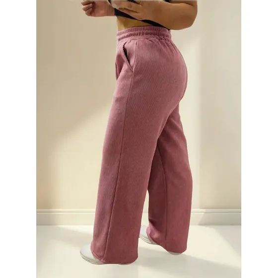 Pantalon Ancho Mujer De Cotele Forrado Con Polar Colores