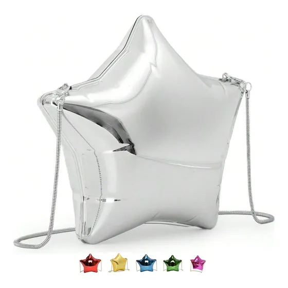 Bolsos De Cadena Metalizado Con Estrella De Cinco Puntas Plateado