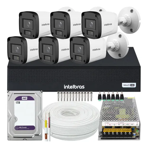 Kit CFTV 6 Câmeras Infra 25m Full HD 1080p 2MP DVR 8 Canais HDMI
